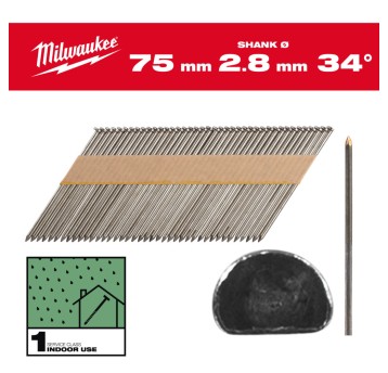 Gwoździe 34° pierścieniowe fazowane 75mm 2200szt